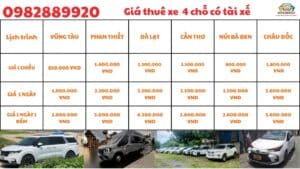 Giá thuê xe 4 chỗ có tài xế