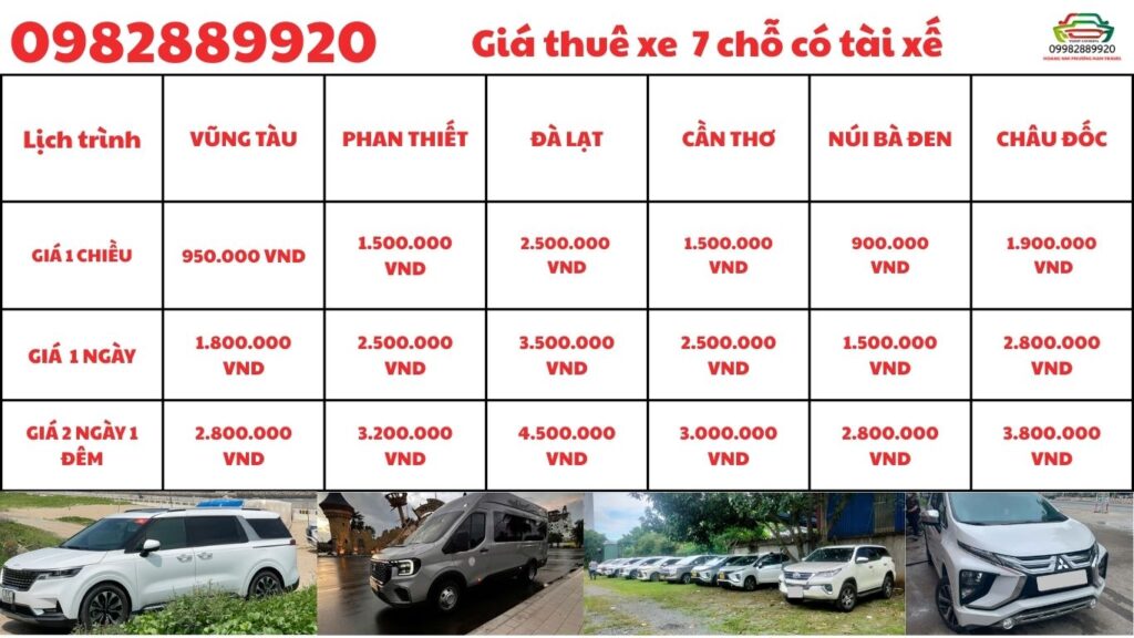 Giá thuê xe 7 chỗ có tài xế