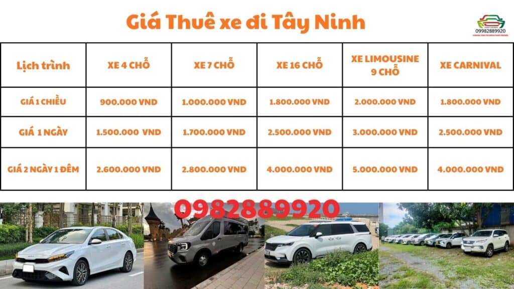Bảng giá thuê xe đi Tây Ninh tại Hoàng Nhi Phương Nam