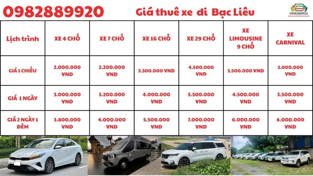Giá thuê xe đi Bạc Liêu