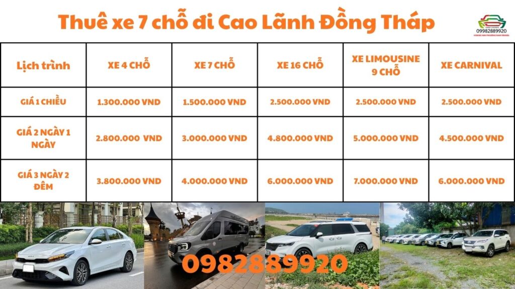 Thuê xe 7 chỗ đi Cao Lãnh Đồng Tháp