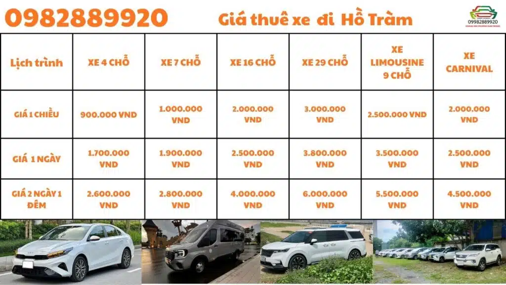 Giá thuê xe đi Hồ Tràm