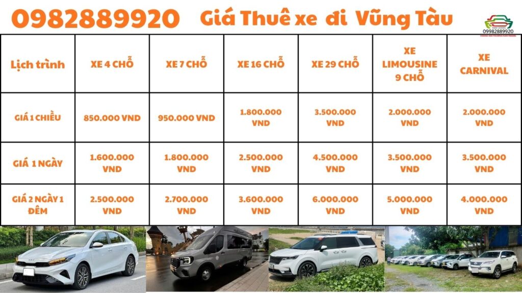 Bảng giá thuê xe đi Vũng Tàu