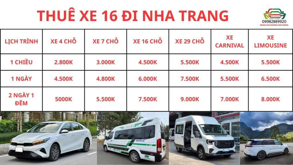 Thuê xe 16 chỗ đi Nha Trang